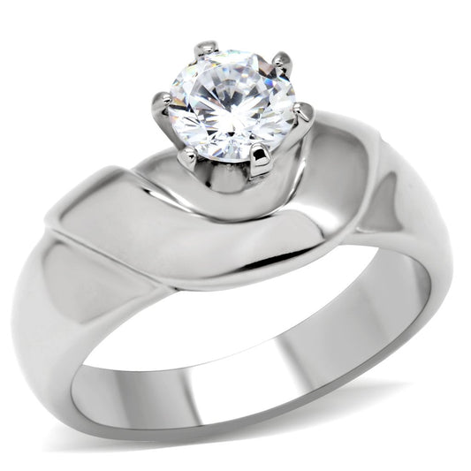 TK191 - High polished (no plating) Stainless Steel Ring with AAA Grade CZ in Clear-0