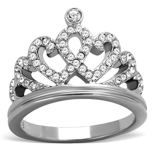 TK1923 - High polished (no plating) Stainless Steel Ring with Top Grade Crystal in Clear-0
