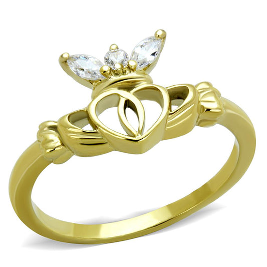 TK1926 - IP Gold(Ion Plating) Stainless Steel Ring with AAA Grade CZ in Clear-0