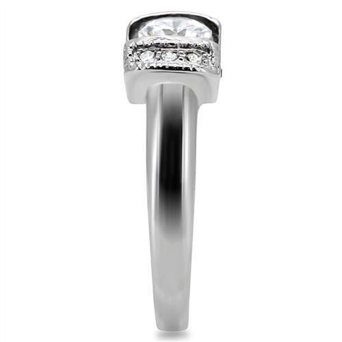TK194 - High polished (no plating) Stainless Steel Ring with AAA Grade CZ in Clear-4