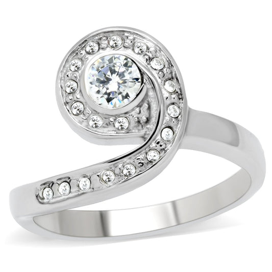 TK195 - High polished (no plating) Stainless Steel Ring with AAA Grade CZ in Clear-0