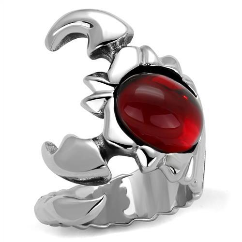 TK1969 - High polished (no plating) Stainless Steel Ring with Synthetic Synthetic Glass in Siam-0