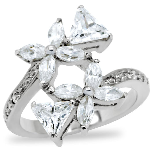 TK196 - High polished (no plating) Stainless Steel Ring with AAA Grade CZ in Clear-0