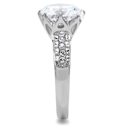 TK197 - High polished (no plating) Stainless Steel Ring with AAA Grade CZ in Clear-4