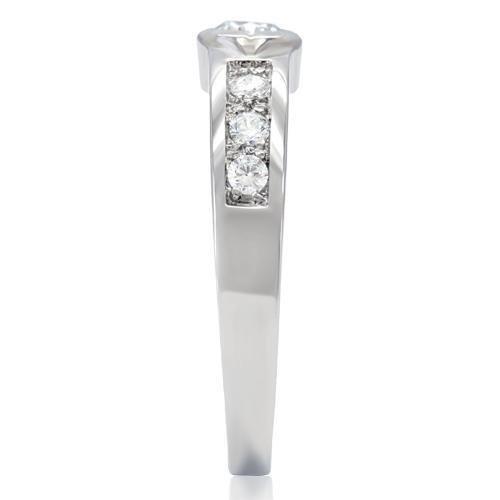 TK200 - High polished (no plating) Stainless Steel Ring with AAA Grade CZ in Clear-4