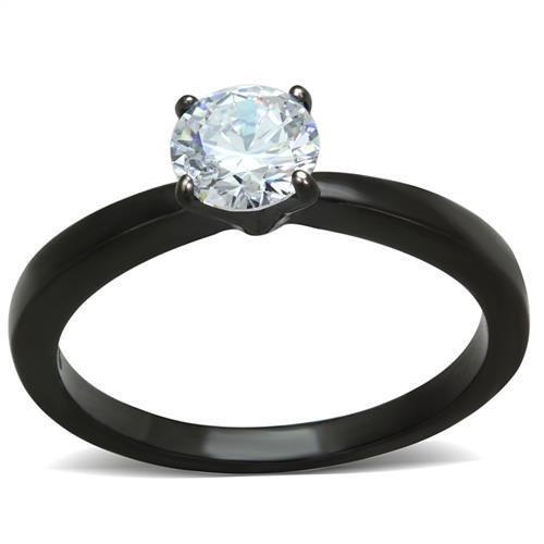TK2013 - IP Black(Ion Plating) Stainless Steel Ring with AAA Grade CZ in Clear-0