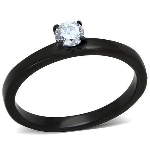 TK2016 - IP Black(Ion Plating) Stainless Steel Ring with AAA Grade CZ in Clear-0