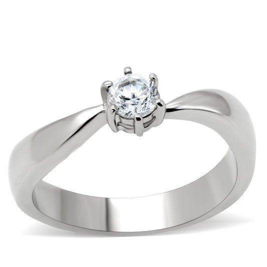 TK201 - High polished (no plating) Stainless Steel Ring with AAA Grade CZ in Clear-0