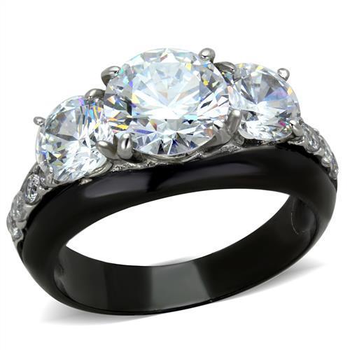 TK2021 - Two-Tone IP Black Stainless Steel Ring with AAA Grade CZ in Clear-0
