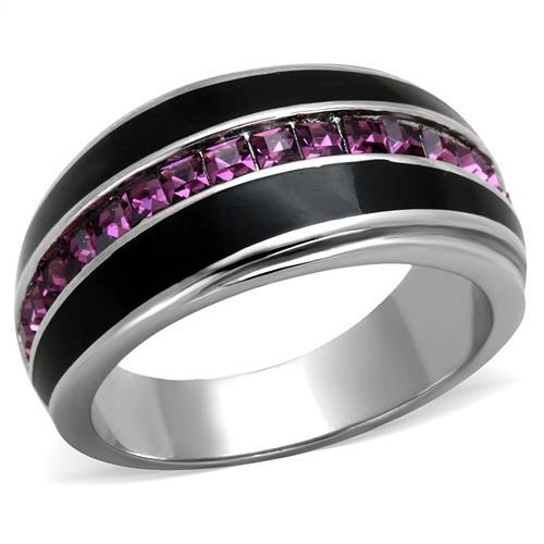 TK2023 - High polished (no plating) Stainless Steel Ring with Top Grade Crystal in Amethyst-0