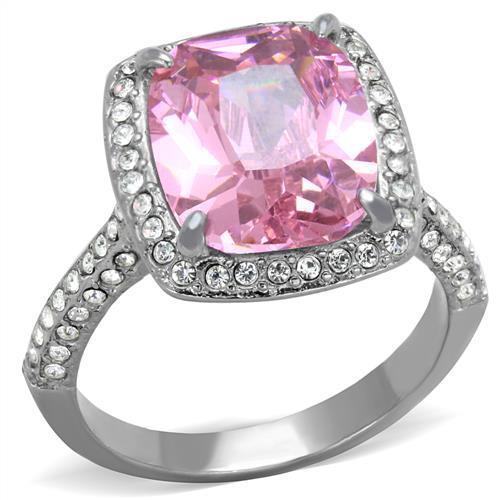 TK2027 - High polished (no plating) Stainless Steel Ring with AAA Grade CZ in Rose-0