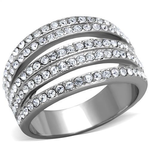 TK2029 - High polished (no plating) Stainless Steel Ring with Top Grade Crystal in Clear-0