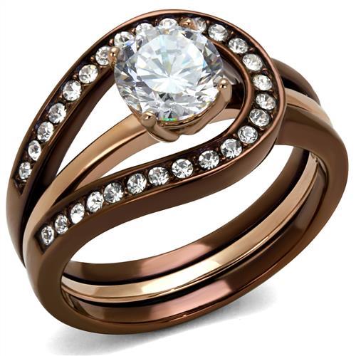 TK2032LC - IP Rose Gold & IP light Coffee Stainless Steel Ring with AAA Grade CZ in Clear-0