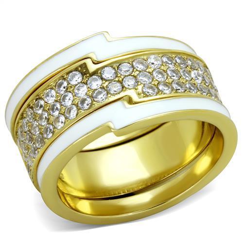 TK2035 - IP Gold(Ion Plating) Stainless Steel Ring with AAA Grade CZ in Clear-0