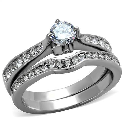 TK2039 - High polished (no plating) Stainless Steel Ring with AAA Grade CZ in Clear-0