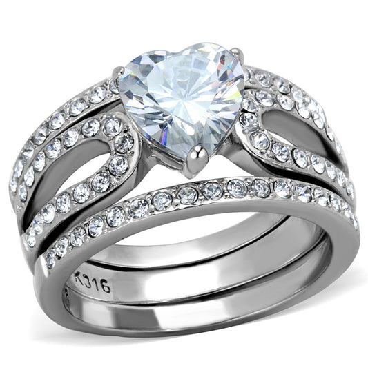 TK2041 - High polished (no plating) Stainless Steel Ring with AAA Grade CZ in Clear-0