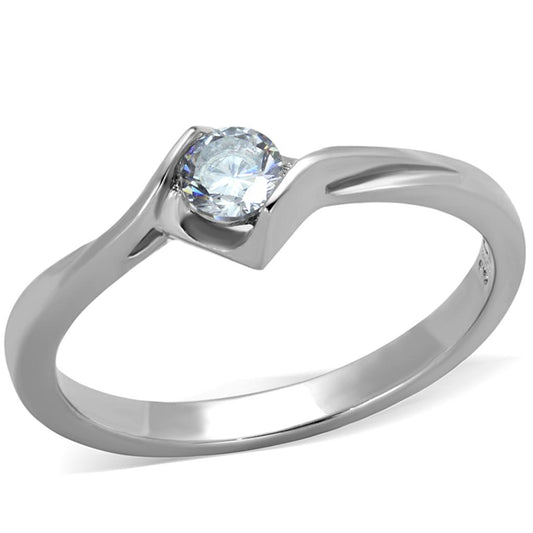 TK2042 - High polished (no plating) Stainless Steel Ring with AAA Grade CZ in Clear-0