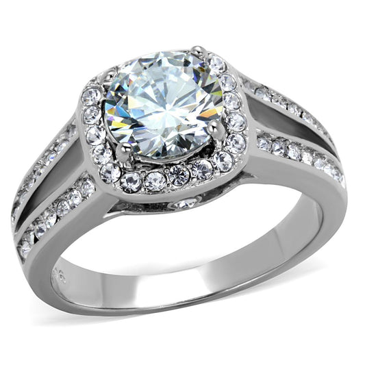 TK2043 - High polished (no plating) Stainless Steel Ring with AAA Grade CZ in Clear-0