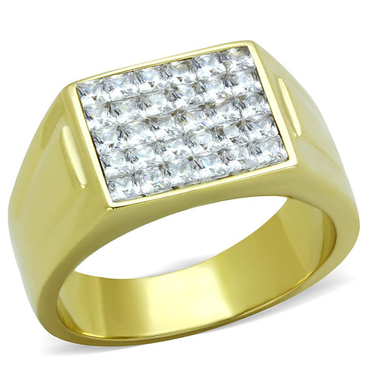 TK2048 - IP Gold(Ion Plating) Stainless Steel Ring with AAA Grade CZ in Clear-0