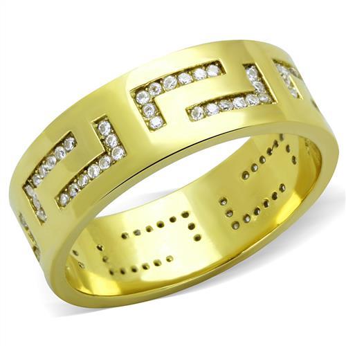 TK2051 - IP Gold(Ion Plating) Stainless Steel Ring with AAA Grade CZ in Clear-0