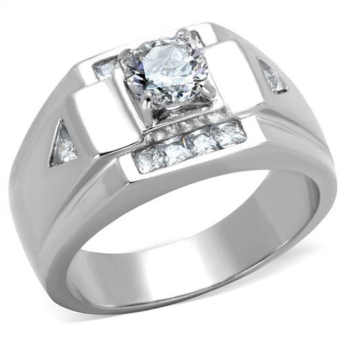 TK2052 - High polished (no plating) Stainless Steel Ring with AAA Grade CZ in Clear-0