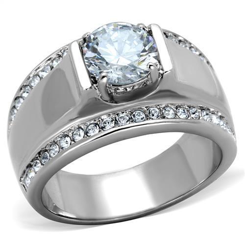 TK2054 - High polished (no plating) Stainless Steel Ring with AAA Grade CZ in Clear-0
