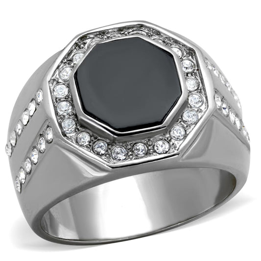 TK2066 - High polished (no plating) Stainless Steel Ring with Top Grade Crystal in Clear-0