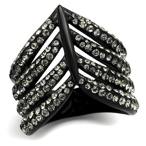 TK2097 - IP Black(Ion Plating) Stainless Steel Ring with Top Grade Crystal in Black Diamond-0