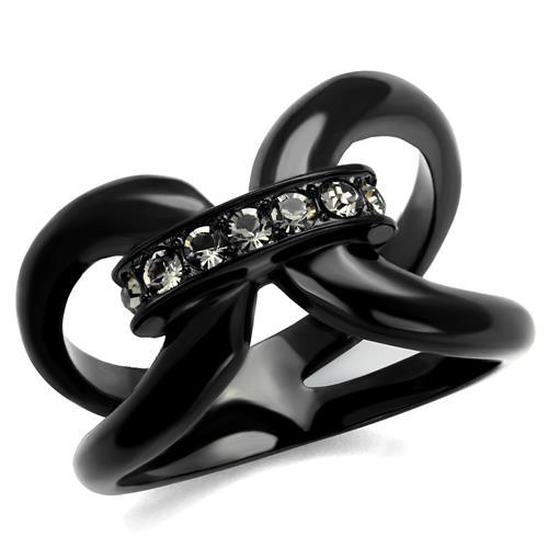 TK2098 - IP Black(Ion Plating) Stainless Steel Ring with Top Grade Crystal in Black Diamond-0