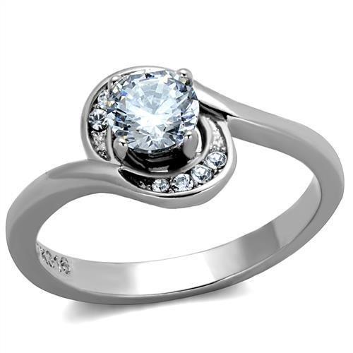 TK2116 - High polished (no plating) Stainless Steel Ring with AAA Grade CZ in Clear-0