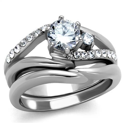 TK2118 - High polished (no plating) Stainless Steel Ring with AAA Grade CZ in Clear-0