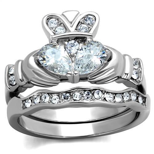 TK2119 - High polished (no plating) Stainless Steel Ring with AAA Grade CZ in Clear-0