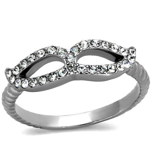 TK2122 - High polished (no plating) Stainless Steel Ring with Top Grade Crystal in Clear-0