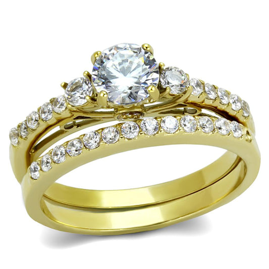TK2133 - IP Gold(Ion Plating) Stainless Steel Ring with AAA Grade CZ in Clear-0