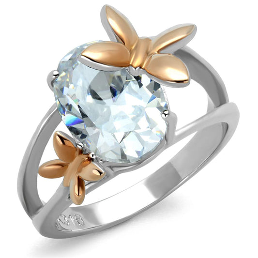 TK2135 - Two-Tone IP Rose Gold Stainless Steel Ring with AAA Grade CZ in Clear-0