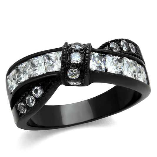TK2139 - IP Black(Ion Plating) Stainless Steel Ring with AAA Grade CZ in Clear-0