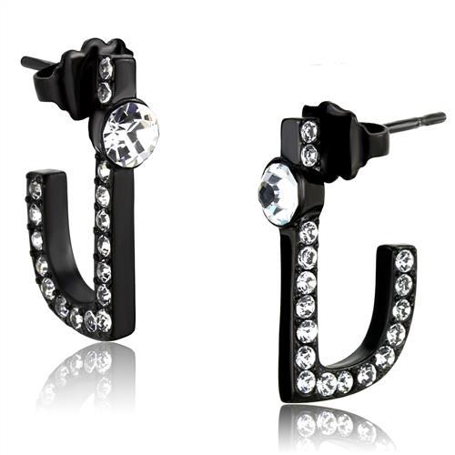 TK2150 - IP Black(Ion Plating) Stainless Steel Earrings with Top Grade Crystal in Clear-0