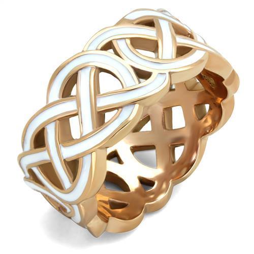 TK2159 - IP Rose Gold(Ion Plating) Stainless Steel Ring with Epoxy in White-0