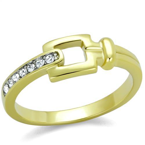 TK2164 - Two-Tone IP Gold (Ion Plating) Stainless Steel Ring with Top Grade Crystal in Clear-0