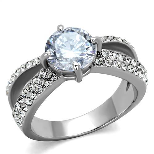 TK2165 - High polished (no plating) Stainless Steel Ring with AAA Grade CZ in Clear-0