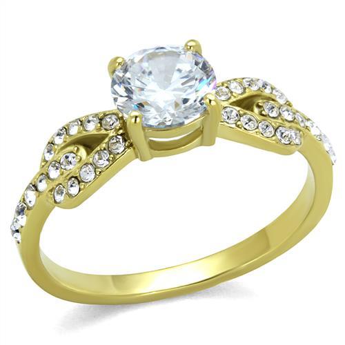TK2168 - IP Gold(Ion Plating) Stainless Steel Ring with AAA Grade CZ in Clear-0