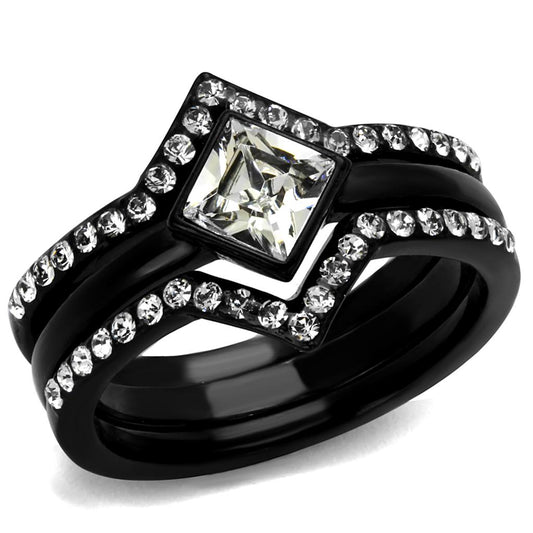 TK2185 - IP Black(Ion Plating) Stainless Steel Ring with Top Grade Crystal in Clear-0