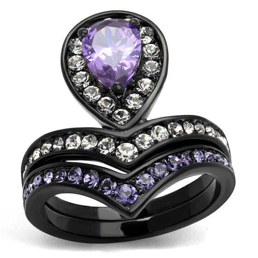 TK2186 - IP Black(Ion Plating) Stainless Steel Ring with AAA Grade CZ in Amethyst-0