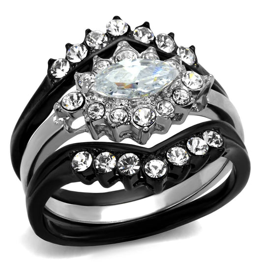 TK2188 - Two-Tone IP Black Stainless Steel Ring with AAA Grade CZ in Clear-0