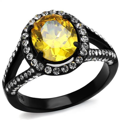 TK2193 - IP Black(Ion Plating) Stainless Steel Ring with AAA Grade CZ in Topaz-0