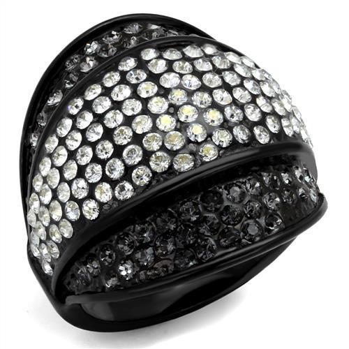 TK2200 - IP Black(Ion Plating) Stainless Steel Ring with Top Grade Crystal in Multi Color-0