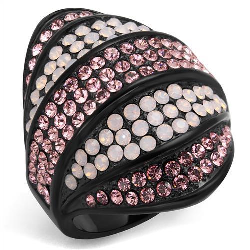 TK2201 - IP Black(Ion Plating) Stainless Steel Ring with Top Grade Crystal in Multi Color-0