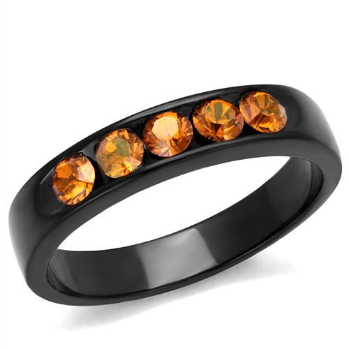 TK2206 - IP Black(Ion Plating) Stainless Steel Ring with Top Grade Crystal in Champagne-0