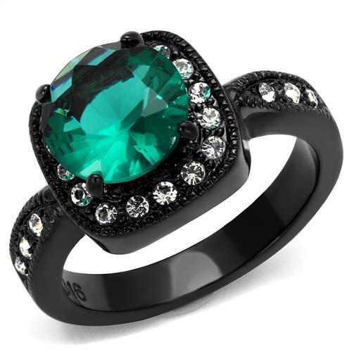 TK2209 - IP Black(Ion Plating) Stainless Steel Ring with Synthetic Synthetic Glass in Blue Zircon-0