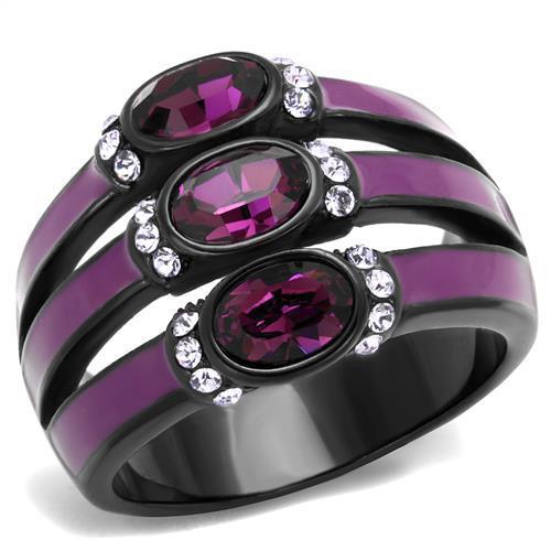 TK2213 - IP Black(Ion Plating) Stainless Steel Ring with Top Grade Crystal in Amethyst-0